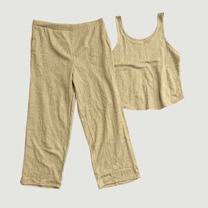 Live 2 Lounge Women's Beige Knit Lounge Set Includes Tank & Pants  M0450